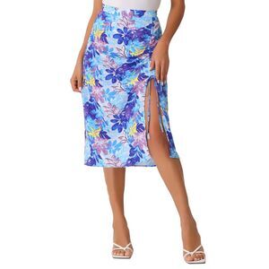 Hawaiian Skirts Beach Ruched Front Tropical Skirt with Slit Blue